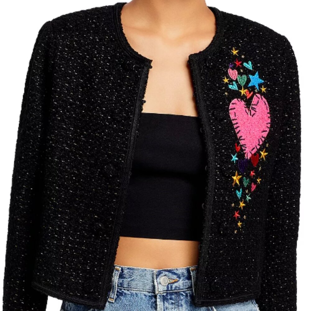 AQUA x Kerri Rosenthal Heart Patch Boucle Jacket